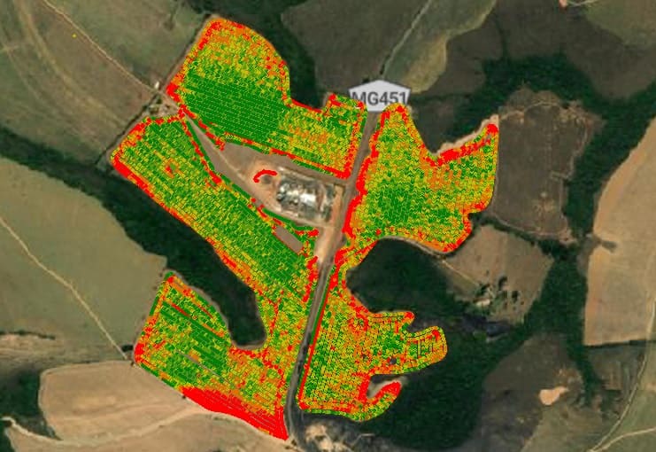 Área em uma propriedade rural sendo analisada por sensor de infravermelho