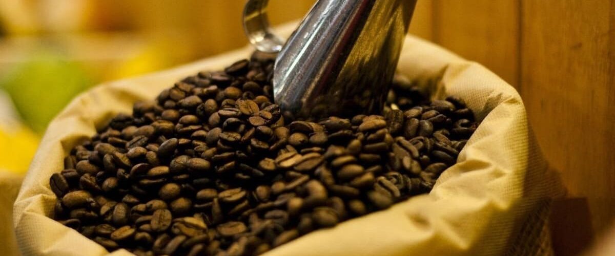 Grãos de café especial em um saco