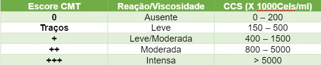 Tabela com o escore de resultados do CMT