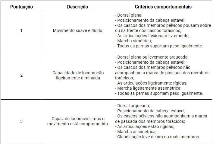Sistema de classificação numérica para vacas leiteiras