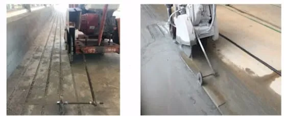 máquinas de corte de friso em um piso de concreto já curado