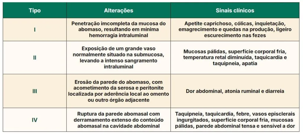 Classificação das úlceras de abomaso