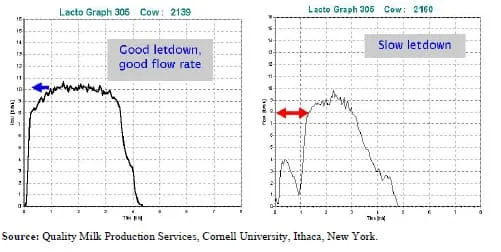 Gráficos mostrando fluxo de leite de vacas leiteiras