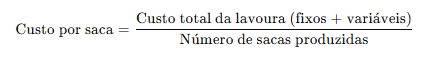 Fórmula de custo por saca de café produzida