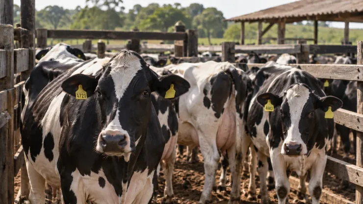 Vacas leiteiras em um confinamento