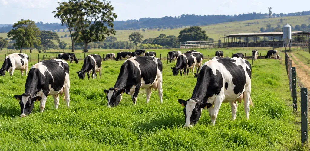 Vacas leiteiras em uma pastagem