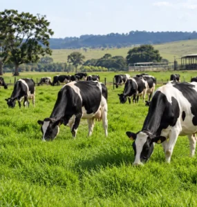 Vacas leiteiras em uma pastagem